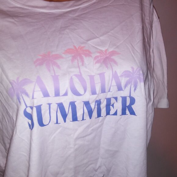 Victoria's Secret PINK T Shirt White Campus Tee Aloha Summer Logo Solid Short Sl - Picture 3 of 8